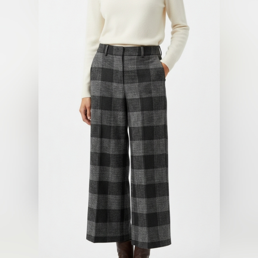 New York & Company Trousers Wide Leg Plaid Dark Academia Grunge Black Gray 4